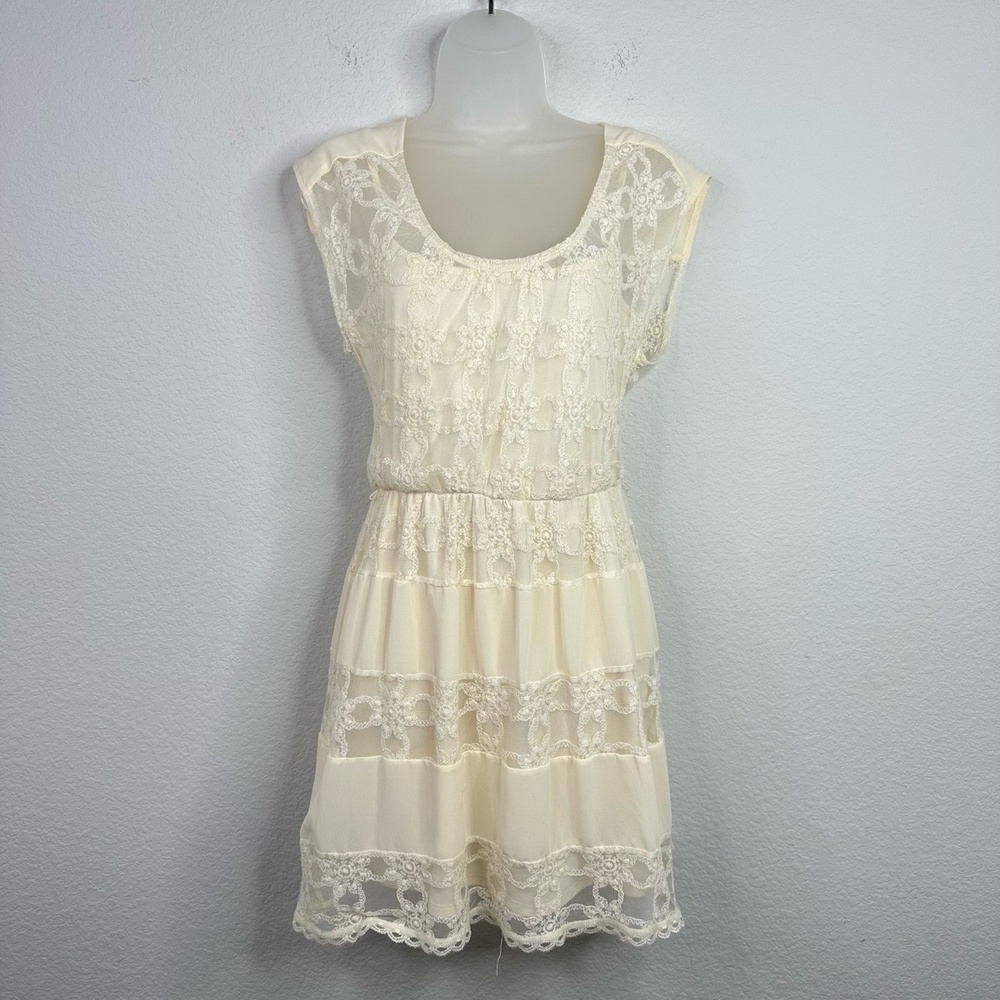 Chord Dress Womens S Cream Lace Tiered Romantic Whimsical Fairy‎ Boho Feminine
